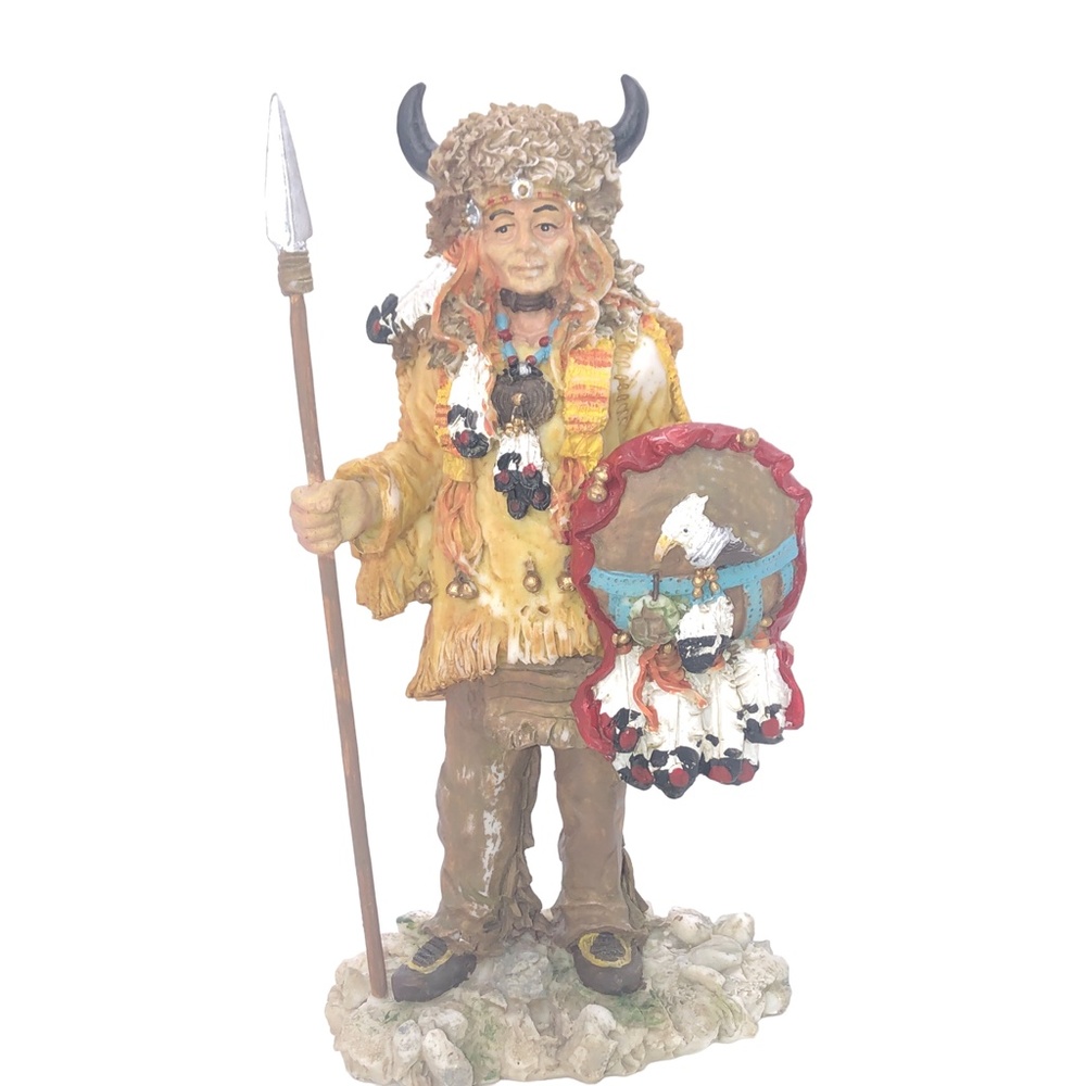 Native American Indian Figurine Sculpture Holding Spear